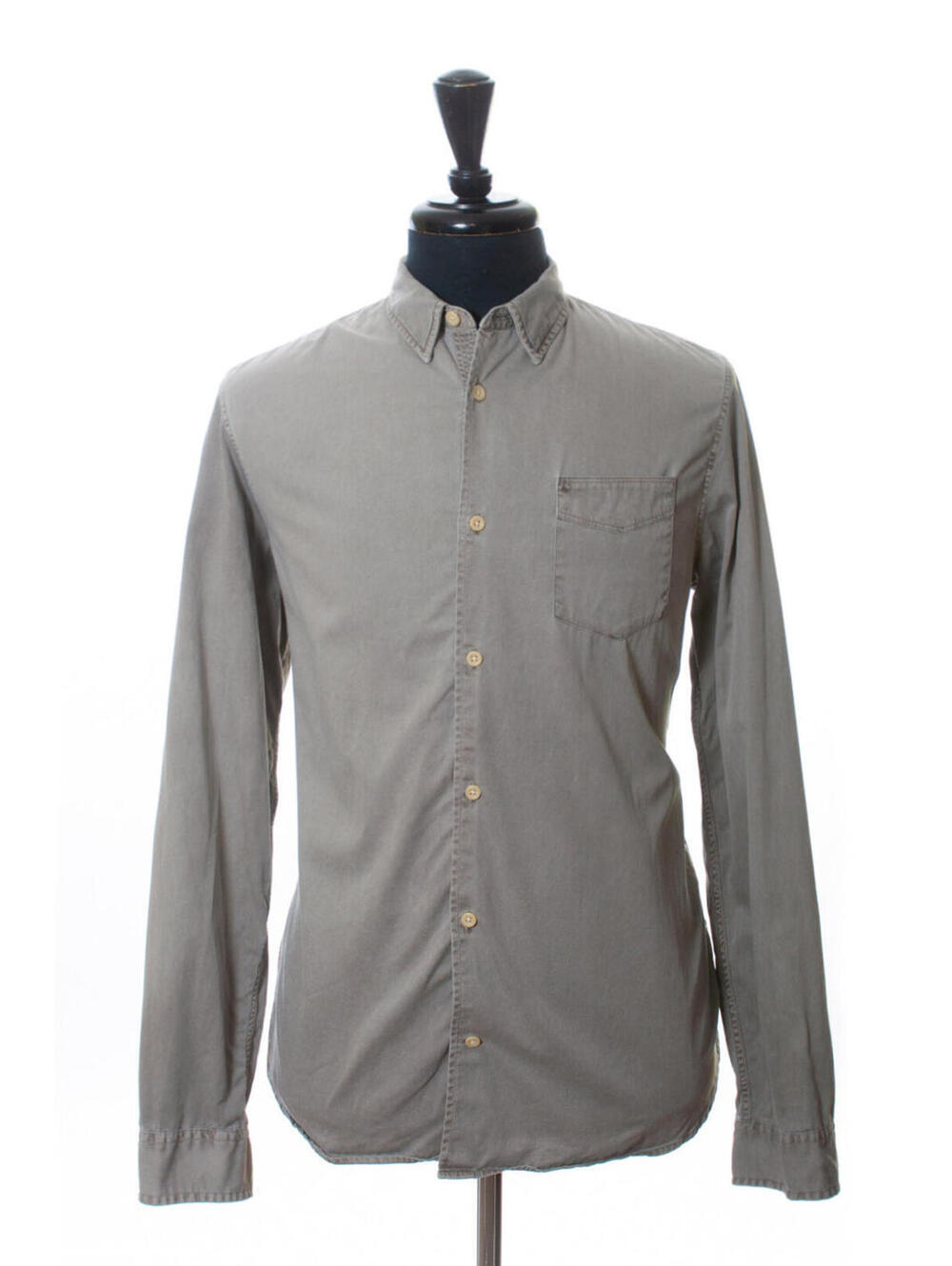 All Saints Gray Washed Cotton Dillon Long Sleeve Shirt 19544